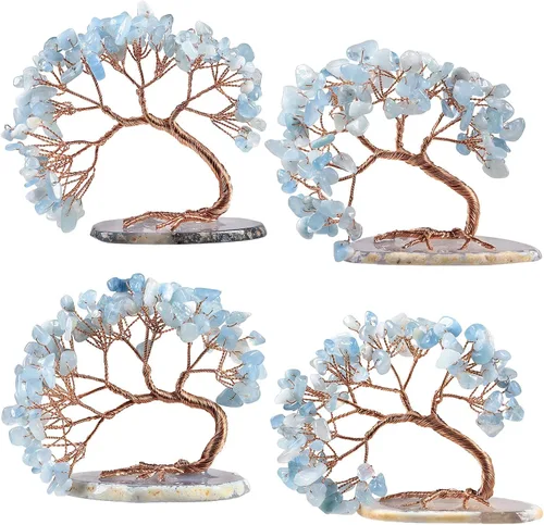 Miniatura 4 de Nupuyai Árbol de dinero de cristal curativo de alambre de cobre de 3-4 pulgadas para la buena suerte, base de rodajas de ágata bonsái, decoración