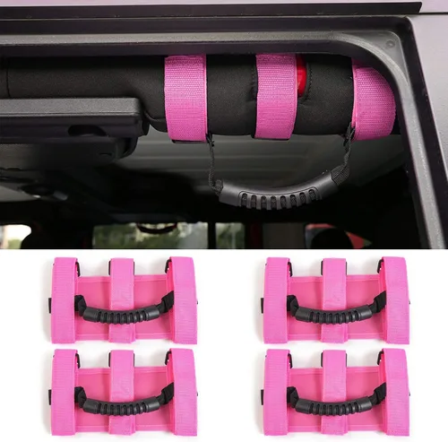 JeCar Asas de agarre de barra antivuelco resistentes compatibles con Jeep Wrangler 1955-2023 CJ YJ TJ JK JL y Gladiator JT Truck, rosa