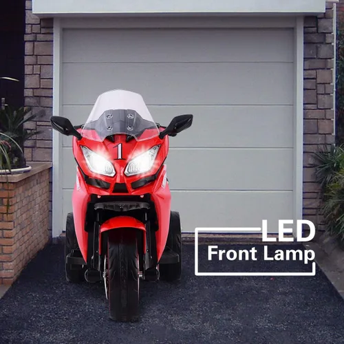 Miniatura 4 de TAMCO Motocicleta para niños, 3 ruedas parpadeantes, juguete eléctrico de paseo en juguete, motocicleta infantil de 12 V (rojo)
