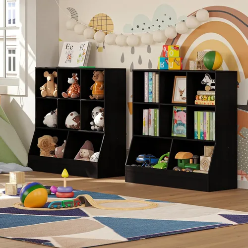 Miniatura 2 de DINZI LVJ Organizador de almacenamiento para juguetes, estantería para niños, gabinete de almacenamiento de juguetes de madera, estantería de 3