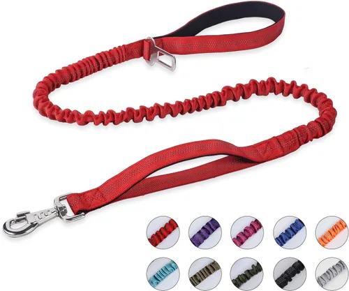 Miniatura 11 de BUMBIN Correa elástica de 6 pies con 2 asas para perros grandes, medianos y pequeños, resistente, sin tirones, absorción de golpes con cinturón
