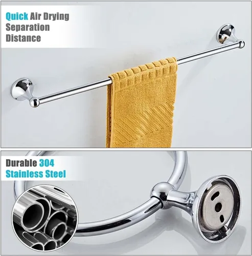 Miniatura 3 de Juego de accesorios de baño de 4 piezas (barra de toalla ajustable, anillo de toalla, soporte de papel higiénico, gancho para toalla), accesorios