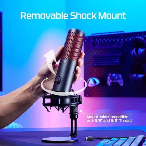 Miniatura 6 de HyperX QuadCast 2 - Micrófono USB para juegos, transmisión y podcasting, con controles integrados, iluminación LED, soporte de choque extraíble, PC