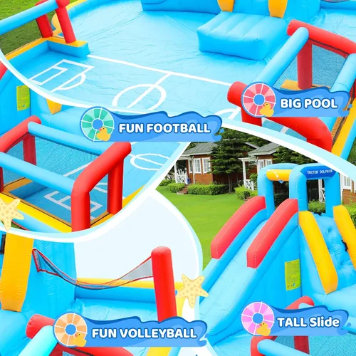 Miniatura 2 de Doctor Dolphin Casa de rebote para niños, casa inflable con tobogán, casa hinchable para niños, castillo hinchable para tobogán acuático inflable