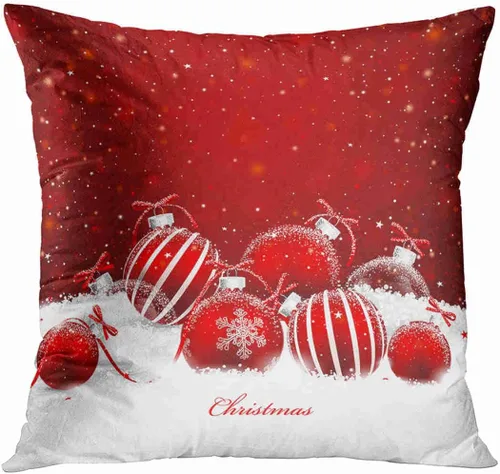 Decoración de bola de Navidad roja y blanca, Feliz Navidad, decoración festiva, funda de almohada, funda de cojín, sofá de oficina en casa, funda de