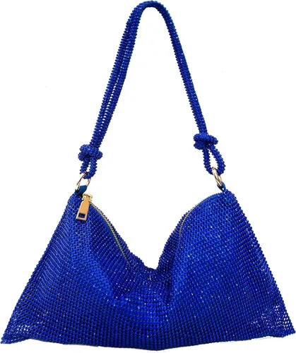 Bolso Hobo plateado con diamantes de imitación, bolso de noche negro brillante para mujer, fiesta de graduación, boda