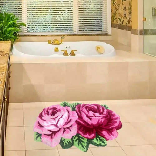 Miniatura 3 de UKELER Alfombras de baño con rosas rosadas para baño, antideslizantes, absorbentes, alfombra de cocina, peludas, suaves, para dormitorio de niñas