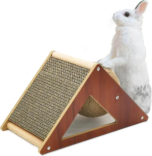 Miniatura 7 de Fhiny Juguete para rascar conejo, rascador interactivo de sisal natural para gatitos de interior, lindo poste rascador de uñas de conejo
