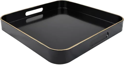 Miniatura 15 de Bandeja decorativa redonda negra con asas, bandeja versátil de 13 pulgadas para mesa de café, otomana, ideal para servir, exhibir y organizar