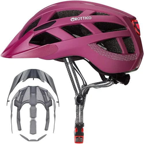 Miniatura 8 de Casco de bicicleta para adultos, hombres y mujeres, con luz - Casco de bicicleta de montaña y carretera con almohadillas de repuesto y visera Gris