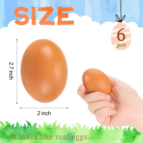 Miniatura 6 de YunKo Huevos de Pascua de madera, 6 piezas de huevos falsos para gallinero, huevos de Pascua para manualidades, huevos de nido marrón para poner