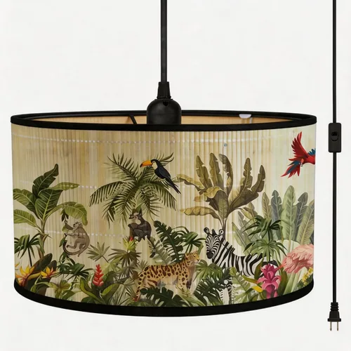 Miniatura 20 de Bioaqua - Lámpara colgante de bambú con cable enchufable (15 pies), lámpara colgante de macramé estilo bohemio con patrón, luces colgantes bohemias