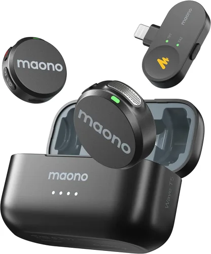 Miniatura 10 de MAONO Micrófono Lavalier inalámbrico para iPhone/Android/cámara/PC, mini micrófono de solapa con 48 khz 24 bits, filtro de voz, cancelación
