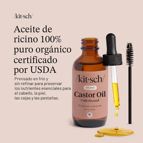 Miniatura 2 de Kitsch Aceite de Ricino Orgánico para el Crecimiento del Cabello - Aceite de Ricino 100% Puro, Prensado en Frío Orgánico Sin Refinar en Botella