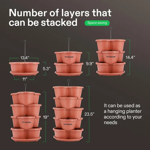 Miniatura 4 de VIVOSUN - Jardinera vertical apilable de 5 niveles para fresas, flores, hierbas y verduras, color marrón