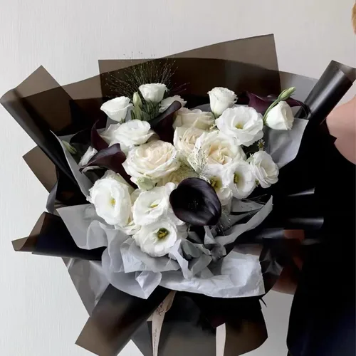 Miniatura 5 de Gloreyan 20 hojas de papel de regalo de flores negras, ramo de floristería para manualidades, ramo de flores frescas, envoltura impermeable, caja