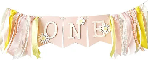 Miniatura 6 de Decoraciones de cumpleaños para bebé, margarita, primer cumpleaños, silla alta, banderín, suministros de fiesta temática, accesorios para fotos Azul