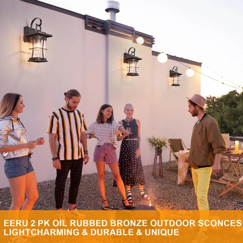 Miniatura 3 de Paquete de 2 Apliques Exteriores de Bronce Frotado con Aceite con Sensor Fotocélula de Anochecer a Amanecer, Linternas de Porche Exteriores