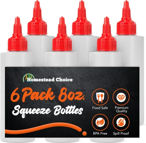 Miniatura 7 de Paquete de 6 botellas de plástico para salsas, botellas exprimibles de condimentos de 8 onzas para líquidos, botella de chorro sin BPA con tapa