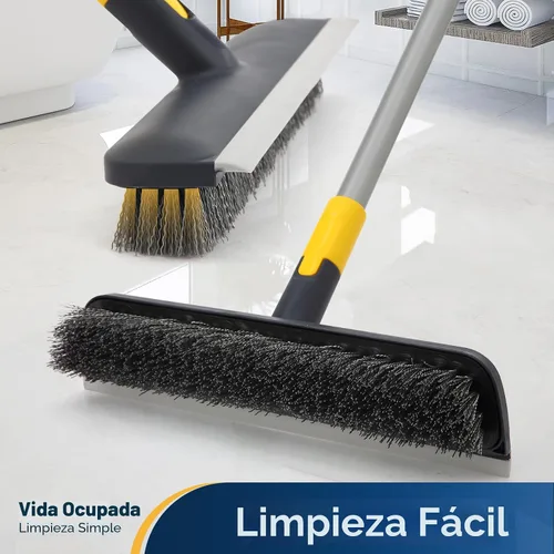 Miniatura 5 de Yocada Cepillo de Fregar Suelos Mango Telescópico 2 en 1 Cepillo Raspador Cerdas Rígidas Fregador de Ducha para Limpiar Patio Baño Garaje Cocina