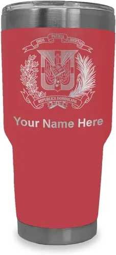 Miniatura 24 de LaserGram Taza aislada al vacío de 20 onzas, escudo de armas, República Dominicana, grabado personalizado incluido (gris)