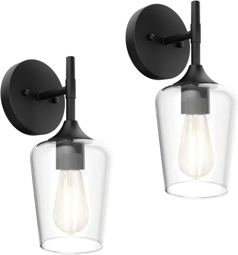 Miniatura 8 de Ralbay Lámparas de baño doradas 2 luces con vidrio transparente, iluminación moderna de montaje en pared, iluminación industrial de granja, luces