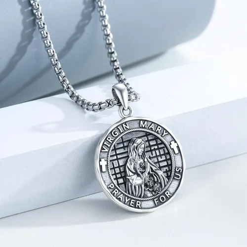 Miniatura 327 de Collar con colgante de plata de ley 925 con medalla de San Patrón, joyería religiosa para hombres y mujeres, con cadena de acero inoxidable 316L