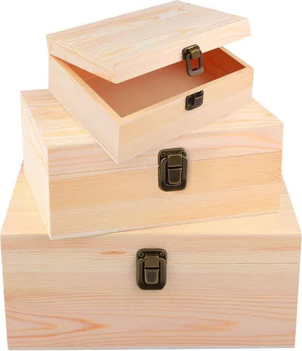 ADXCO - Caja decorativa de madera de pino con cierre de bloqueo para manualidades, arte, pasatiempos, proyectos, joyero y almacenamiento en el hogar