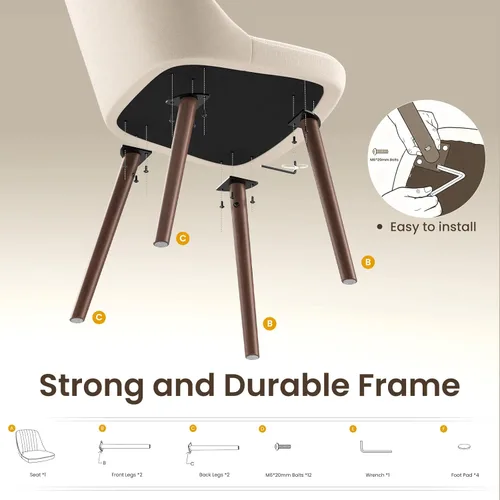 Miniatura 6 de MALOL Juego de 2 sillas de comedor tapizadas, sillas de cocina de tela moderna con respaldo, patas de madera para cocina, comedor, restaurante, beige