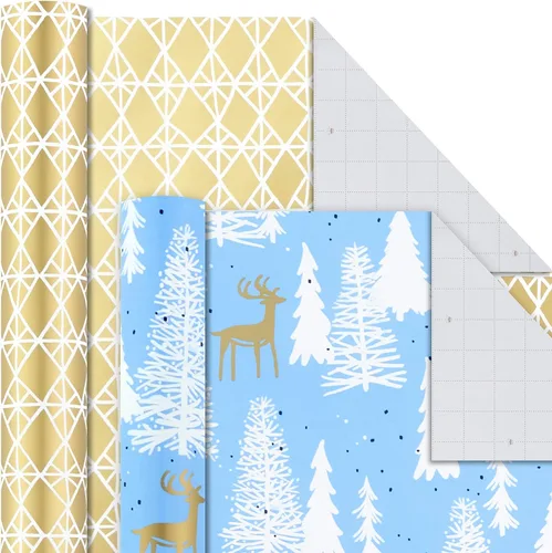 Miniatura 5 de Hallmark Paquete de papel de regalo para vacaciones con líneas de corte en el reverso, elegante bosque (paquete de 4, 120 pies cuadrados) Paz