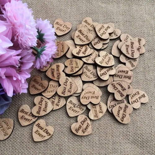 Miniatura 8 de 100 piezas de madera grabadas en madera con confeti de corazón para decoración rústica de mesa de boda, decoración dispersa para despedida