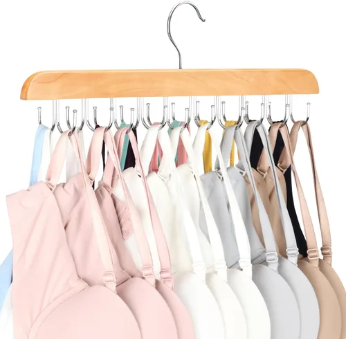 Organizador de sujetadores para armario, organizador de camisetas sin mangas con 20 ganchos, colgador plegable de madera que ahorra espacio,