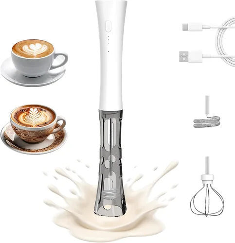 Varita espumadora de leche de mano para café, mezclador de bebidas recargable de 2000 mAh con soporte, batidor de espuma eléctrica fría, 3