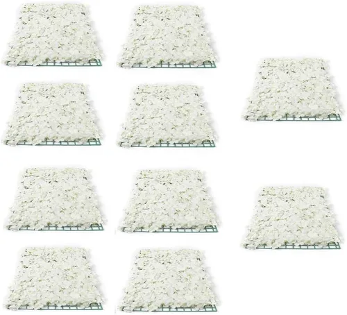Paquete de 10 paneles de pared de flores blancas de 24 x 16 pulgadas, flores artificiales blancas, decoración de pared de tela de seda para