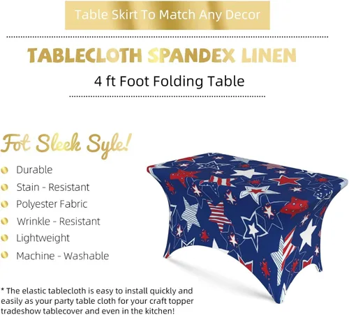 Miniatura 3 de Mantel rectangular ajustable de elastano elástico con estrellas patrióticas americanas de 4 pies, protector de mesa para fiestas, eventos