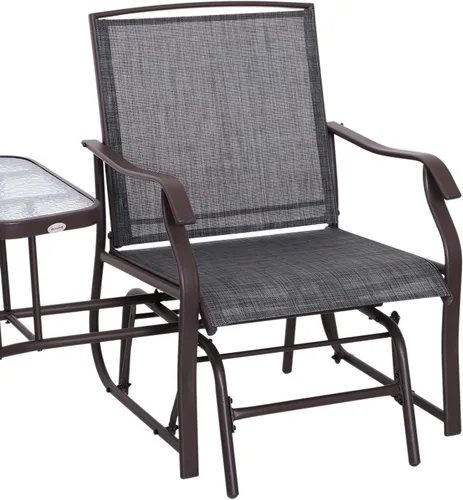 Miniatura 3 de Sillas mecedoras de doble planeador de 3 piezas de tela para exteriores con juego de mesa gris moderno y contemporáneo lado de metal