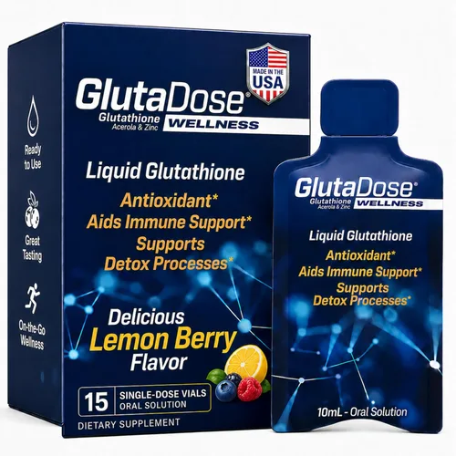 GlutaDose Suplemento líquido de glutatión, L glutatión líquido con acerola y zinc, sabor natural a bayas de limón, fórmula antioxidante sin azúcar