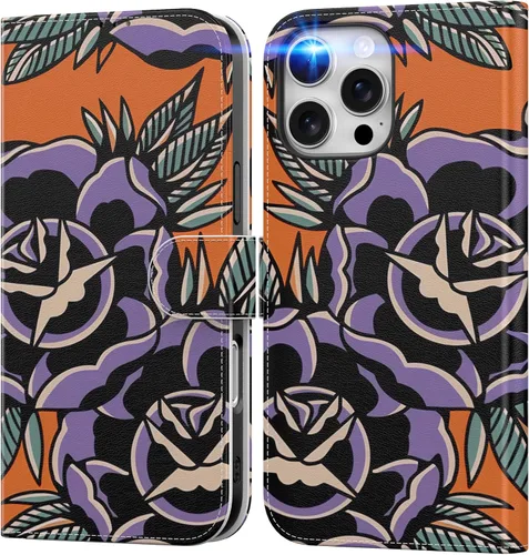 Miniatura 13 de DEENAKIN Funda tipo cartera para iPhone 15 con tarjetero + clip para efectivo, bloqueo RFID, protección contra caídas de grado militar y obras