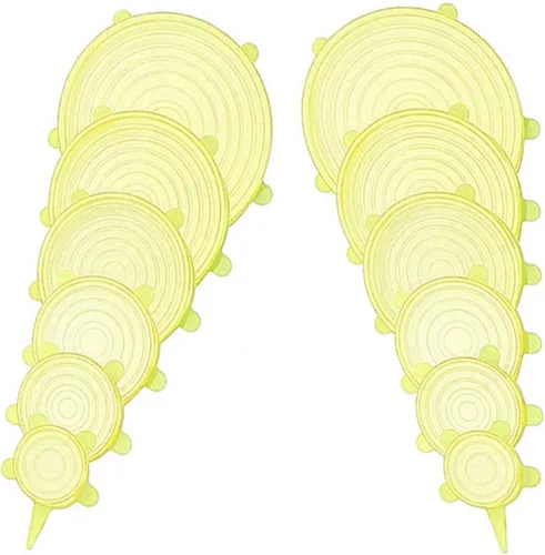 Miniatura 17 de Juego de tapas elásticas de silicona, 6 tamaños, fundas reutilizables para almacenamiento de alimentos, fundas de silicona para tazones, flexibles