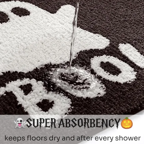 Miniatura 3 de Alfombra de baño negra de Halloween de 20 x 32 pulgadas, tapete de baño de fantasma, tapete antideslizante para baño, alfombra de baño suave