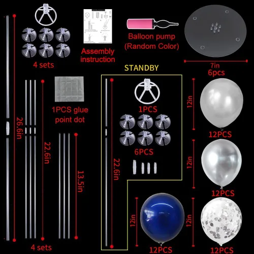 Miniatura 3 de TONIFUL Juego de 6 centros de mesa de globos de color azul marino y plateado para mesa, kit de arco de globos para decoraciones de graduación 2026