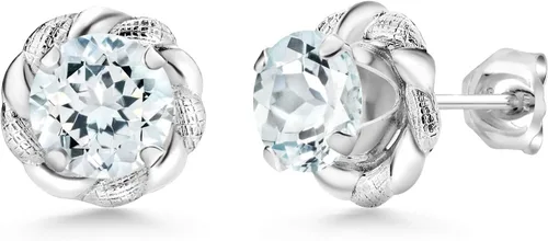 Miniatura 238 de Gem Stone King Aretes de plata de ley 925 de 0.236 in con piedra natal redonda para mujer
