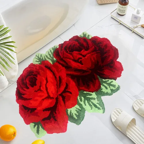 UKELER Alfombras de baño con rosas rojas para baño, antideslizantes, absorbentes, peludas, suaves, para dormitorio de niñas, 27.5 x 23.6 pulgadas