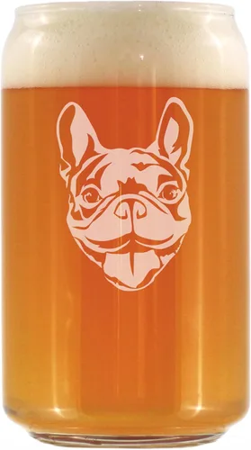 Happy Frenchie - Vaso de cerveza – Decoración divertida y única con temática de perro bulldog francés y regalos para hombres y mujeres, 16 onzas