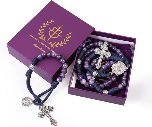 Miniatura 15 de Nazareth Store Rosario de cuerda de paracaídas de San Miguel, collar de rosario resistente y rosario de una década, cuentas de piedra natural