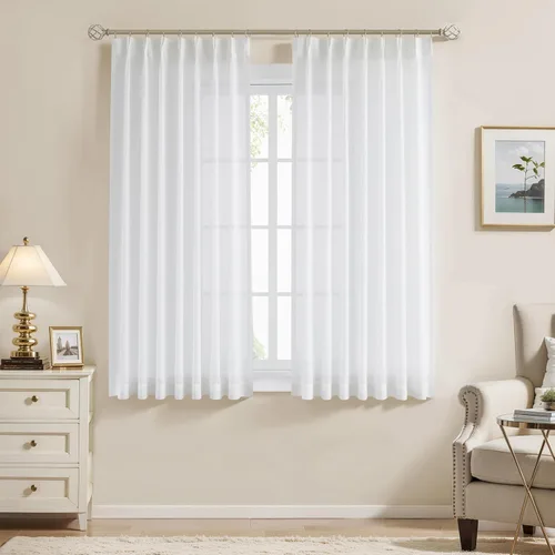 Miniatura 16 de WEST LAKE cortinas de lino natural con pinzas plegadas de 63 pulgadas de largo, 2 paneles, cortinas de estilo rústico para sala de estar
