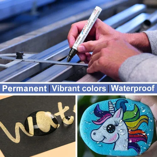 Miniatura 3 de Rotuladores de pintura permanentes plateados, paquete de 2 marcadores metálicos a base de aceite, punta media, secado rápido e impermeable