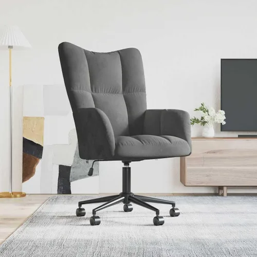 Velvet Swivel Office Chair, Charcoal Grey Adjustable Height Desk Chair with Padded Arms, Comfortable Home Work Chair for Small Spaces, Sturdy Metal