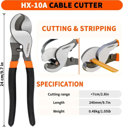 Miniatura 3 de Sanuke Kit de herramientas de crimpado de cables de batería con cortador de cables, engarzadora de alambre de cobre para AWG 8-1/0, 12 terminales