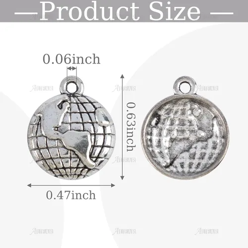 Miniatura 2 de AUEAR, Paquete de 100 dijes de globo de aleación de tierra de plata para hacer joyas, pulseras y collares